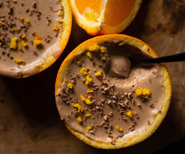 dessert orange mousse chocolat copeaux