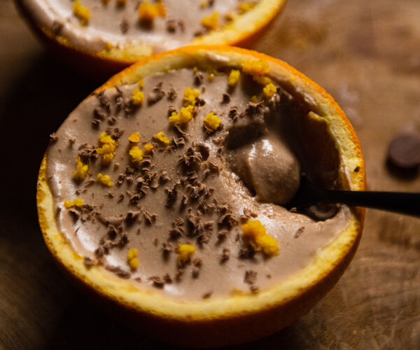 dessert orange mousse chocolat copeaux