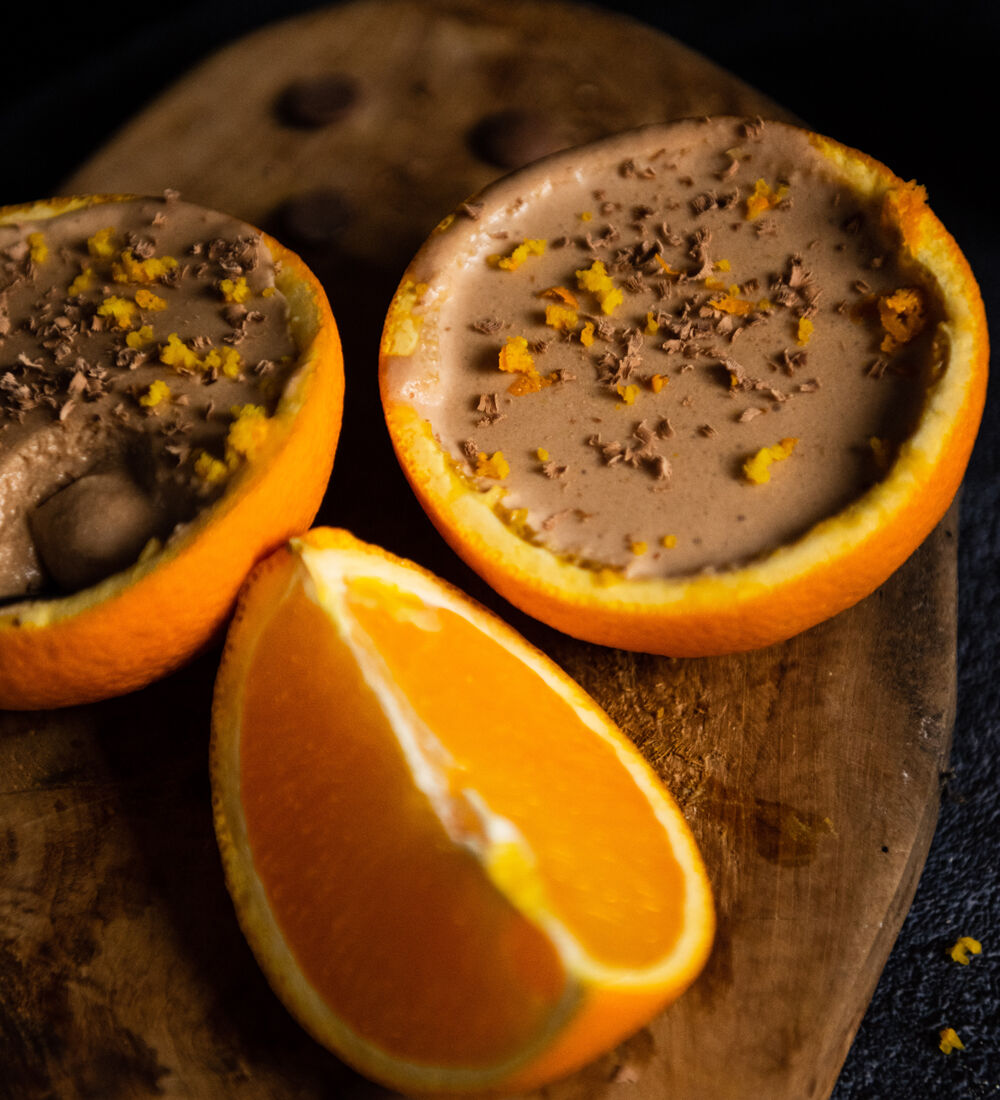 dessert oranges mousse chocolat copeaux
